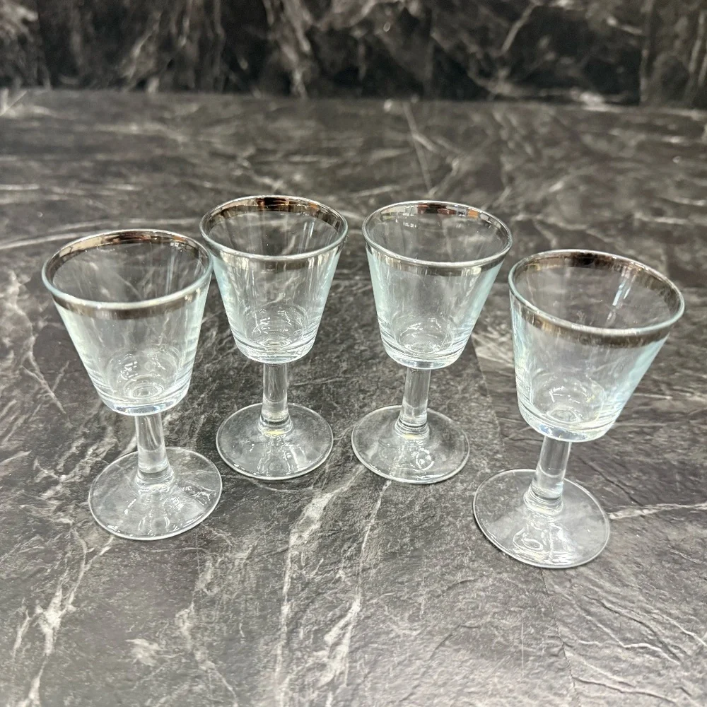 Silver Rimmed Shot Glasses (Set of 4)